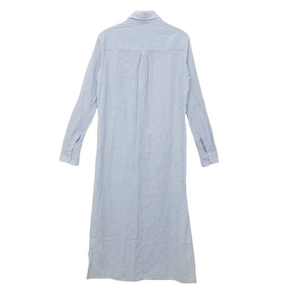 Felicite Maxi Shirtdress Womens 2 Blue Seersucker Stripe Cotton Blend Soft Gauze - Picture 5 of 12
